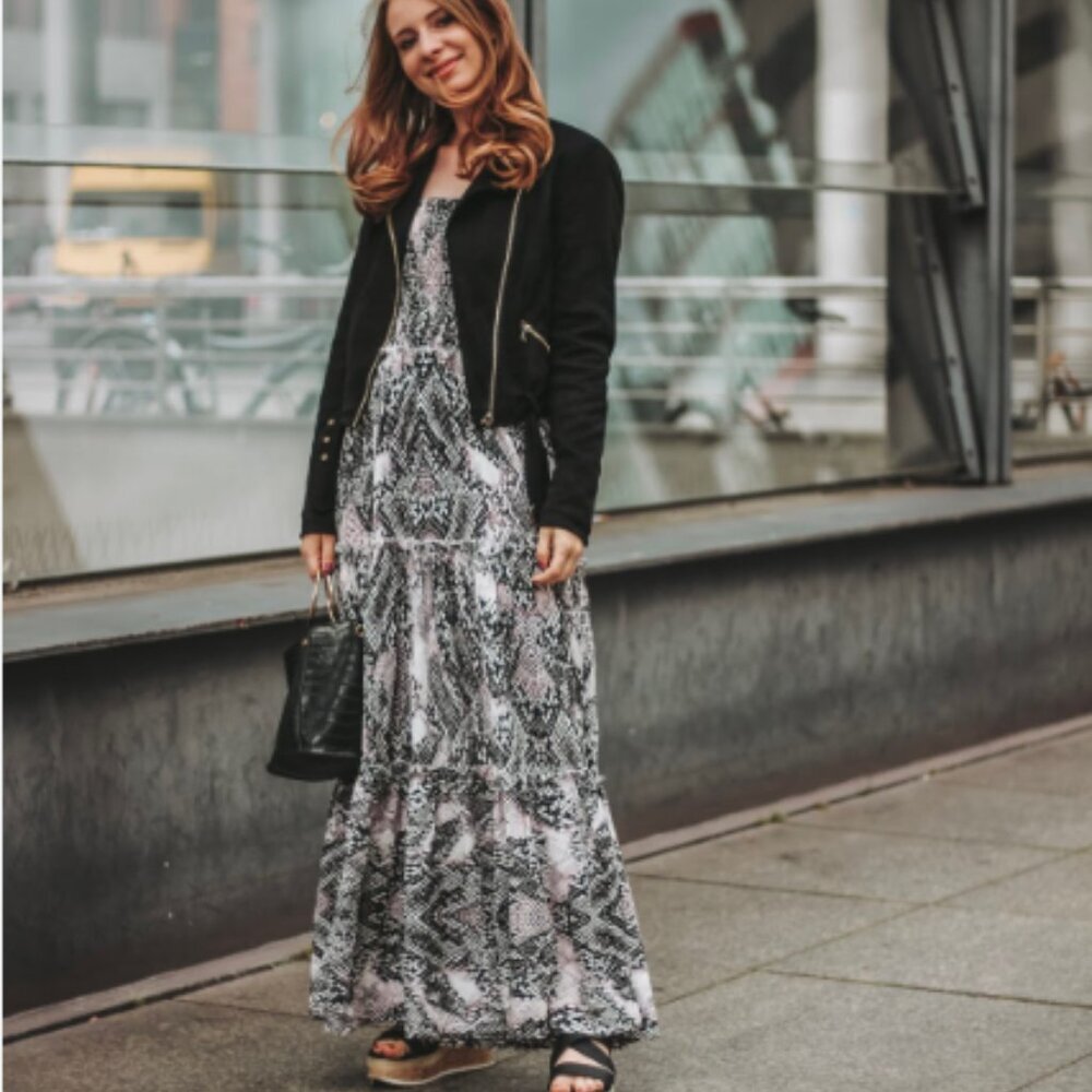 Abel the Label strapless snake print tiered maxi dress size M